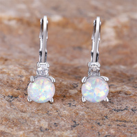 Luxe cristal petite pierre ronde boucle d'oreille blanc opale de feu boucles d'oreilles pour les femmes classique couleur argent mariage fiançailles bijoux