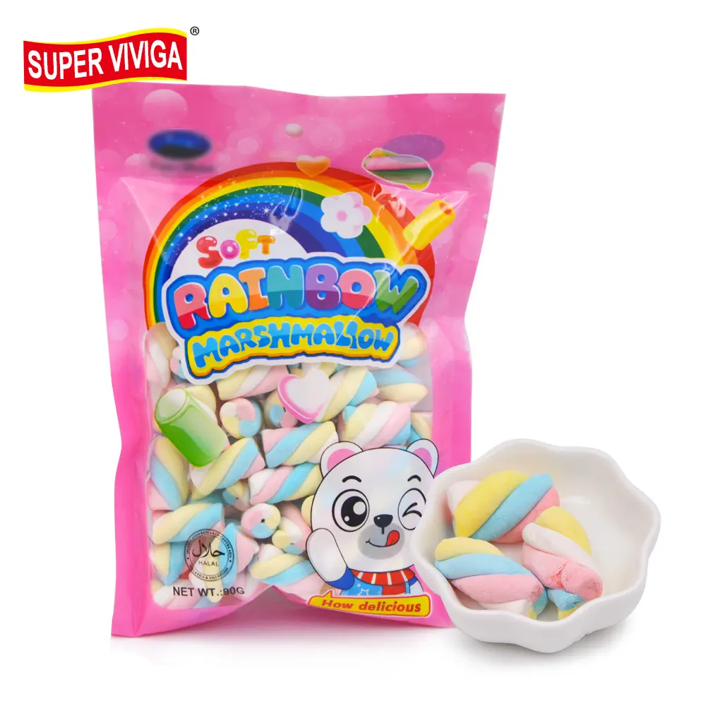 Halal sweet low price fruit flavor rainbow marshmallow candy in bag