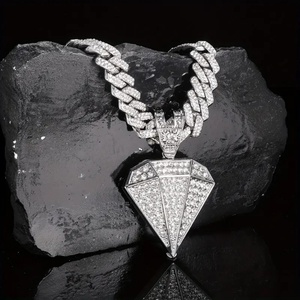 Mens Hip Hop Bling Diamond Shape Pendant Necklace Iced Out Gold Tone Cuban <b>Chain</b> <b>Rapper</b> Jewelry - Product Image 2