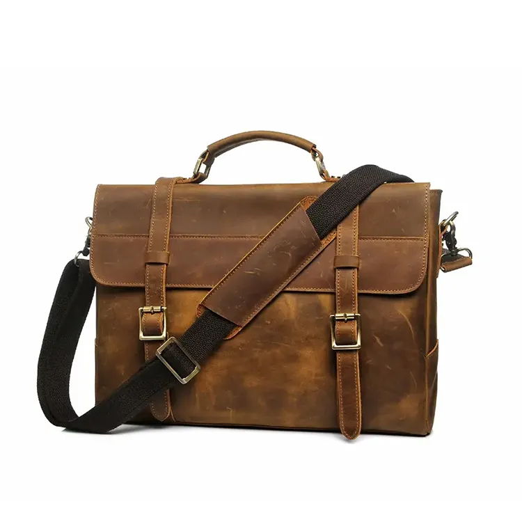 Italian design popular strap laptop shoulder bag handmade real genuine leather handbag business trip brief case bag for men