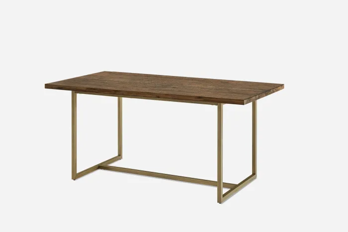 2023 Factory New Design Wholesale High Quality Brass Frame Base Set Centre Solid Wood Dining Table Rectangle for Dinner Event