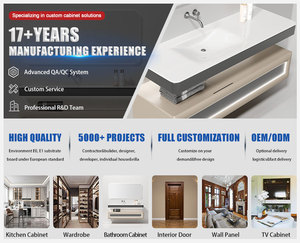 Meuble-lavabo de salle de bain moderne sur pied de luxe avec miroir LED, tiroirs à fermeture douce, double vasque et ensemble de rangement - Product Image 6