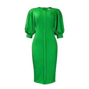 Nuovo abito estivo da donna in tinta unita alla moda manica a sbuffo abiti <span class=keywords><strong>Midi</strong></span> eleganti da donna - Product Image 3