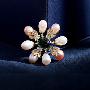 रॉश OEM Broche विंटेज पन्ना ताजे पानी मोती Broches पिन ब्रोच - Product Image 1