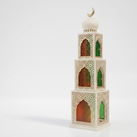 Lanterne à bougies marocaine à 3 niveaux en verre coloré et métal doré avec croissant de lune, pour la décoration de la maison et les mariages, collection Ramadan 2027