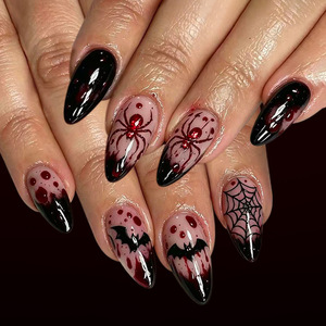 <span class=keywords><strong>Uñas</strong></span> Postizas Francesas con Diseño de Telaraña y Gotas de Sangre Oscura para Halloween, 24 Piezas - Product Image 6