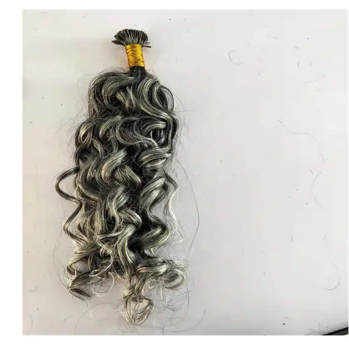 Afro Kinky Krullend Maagdelijk Menselijk Haar Platte Keratine Tip Hair Extensions Licht Asgrijs Zout En Peper Zilvergrijze Kleur