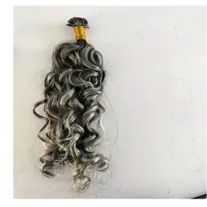 Afro Kinky curly Virgin Human Hair Flat Keratin Tip Hair Extensions Light Ash gray salt and pepper silver grey Color