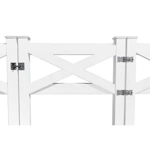 PVC weißer Kreuz-Stil Pfosten- und Schienenzaun Tor Doppeltür 8,2 Fuß. H*4,1 Fuß. W