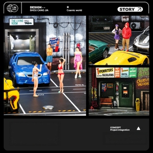 1:64 Maßstab Miniatur-Parkplatz-Diorama Realistische Kaffeebar-Autowaschanlage-Garagenszene mit Beleuchtung Diecast-Auto-Ausstellungsständer - Product Image 3