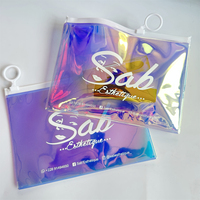 Mini sac à fermeture éclair en plastique holographique Pvc rose personnalisé avec Logo imprimé pour bijoux Bracelet boucle d'oreille anneau pochette d'emballage