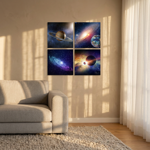Lienzo Moderno de 4 Paneles con Diseño de Cielo Estrellado, Impresión Digital con Tinta Ecológica, Arte Astronómico Contemporáneo para Decoración de Dormitorios y Hogar - Product Image 3