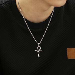 Collar de acero inoxidable para hombre vintage, joyería religiosa esterlina, colgante de Cruz de serpiente, collar de cadena de caja redonda - Product Image 3