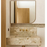 Nouvelle arrivée : lavabo de salle de bain en pierre naturelle, lavabo mural en marbre Calacatta Monet, couleur rose