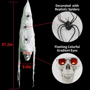 DAMAI Halloween Hanging Skeleton Skull Activated Decorations with Spooky Voice LED Eyes Spider for Halloween Party Yard Outside - Product Image 3