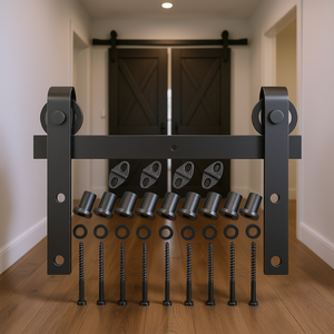 Kit de quincaillerie pour porte de grange en acier au carbone, 11 pieds, porte double à charge lourde, style ferme, système de porte coulissante intérieure - Product Image 2