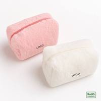 Personnalisé Femmes Mignon Tissu Éponge En Peluche Puffy Fluffy Fuzzy Maquillage Cosmétique Sac De Rangement Couleur Voyage Trousse À Crayons Porte-Monnaie Cas