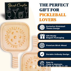 Posavasos de madera con asa en forma de raqueta de pickleball para bar, fiesta, copa de vino, taza de té, tapete antideslizante - Product Image 4