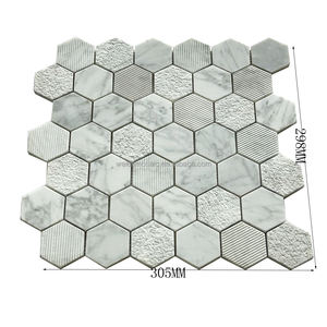 Mosaicos Hexagonales de Mármol Blanco Carrara con Acabados Mixtos Pulidos, Cepillados y Mate para Decoración de Paredes y Pisos de Baños y Cocinas - Product Image 2