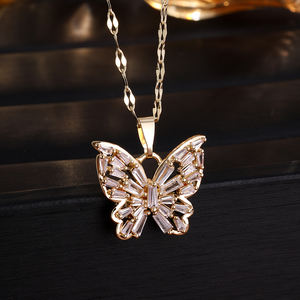 Collier Rakol ZPN320 plaqué or, tendance, brillant, en acier inoxydable, avec pendentif papillon creux en cristal, micro-insert - Product Image 5