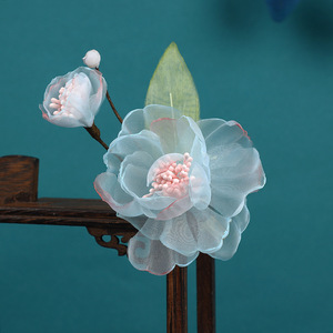 Nuevo Accesorio para el Cabello de Diseño Original Hecho a Mano 2024, Estilo Antiguo, Clip con Flor Perforada en Degradado Azul Claro Fresco para Hanfu - Product Image 2