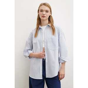 Camisa de Popelina con un Bolsillo, Azul, Blusa Casual con Botones para Mujer, Uso Diario - Product Image 6