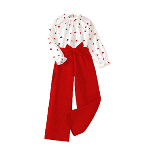 Set di abbigliamento per bambini a pois rosso stile coreano abiti da ragazza alla moda per ogni giorno <span class=keywords><strong>pantaloni</strong></span> larghi larghi per 12 anni - Product Image 1