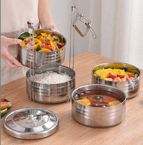 Boîte à lunch <span class=keywords><strong>isotherme</strong></span> en acier inoxydable à plusieurs niveaux, porte-<span class=keywords><strong>repas</strong></span> thermique à double paroi avec poignée pour la vente en gros en Inde et au Moyen-Orient - Product Image 1