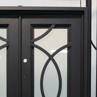 Écran moderne tige d'entrée principale maison tempête sécurité noir simple double moderne coût forgé portes d'entrée en fer