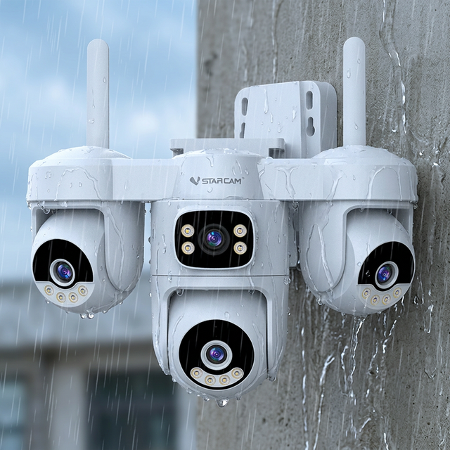Monitor Audio Motion WiFi 4K 4 Lens Video PTZ Quad Lens Surveillance Home Security 4G Sim Card WiFi  Network CCTV Camera System