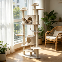 Arbre à chat multi-niveaux avec poteaux à gratter en sisal, condo en peluche pour chat, hamac de perchoir supérieur et jouet suspendu pour chats d'intérieur