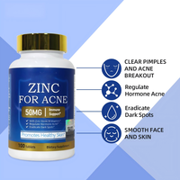 Vitamine Zinc pour l'acné et le soutien cutané, haute concentration 50 mg, antioxydant, soutien immunitaire, comprimés, 100 comprimés, usage adulte