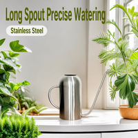 Arrosoir en acier inoxydable à long bec D6193, capacité 1,5 L, débit d'eau réglable, pour balcon et entretien des plantes domestiques