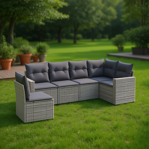 Ensemble de canapés de jardin en rotin gris 6 places, résistant aux intempéries, mobilier d'extérieur au design contemporain - Product Image 2