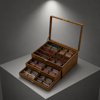 Boîte de rangement en bois avec couvercle en verre anti-poussière, design à tiroirs multicouches exquis, grande capacité, pour l'affichage des lunettes de vue et des lunettes de soleil