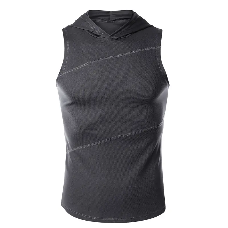 Customized cotton polyester blend print logo breathable sport sleeveless hooded blank singlet gym mesh men tank top&vest