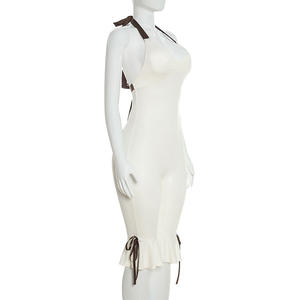 Viviblook C26JP028 Mono corto sexy sin mangas con cuello halter y cordones de color liso para fiesta, novedad de primavera para mujer - Product Image 4