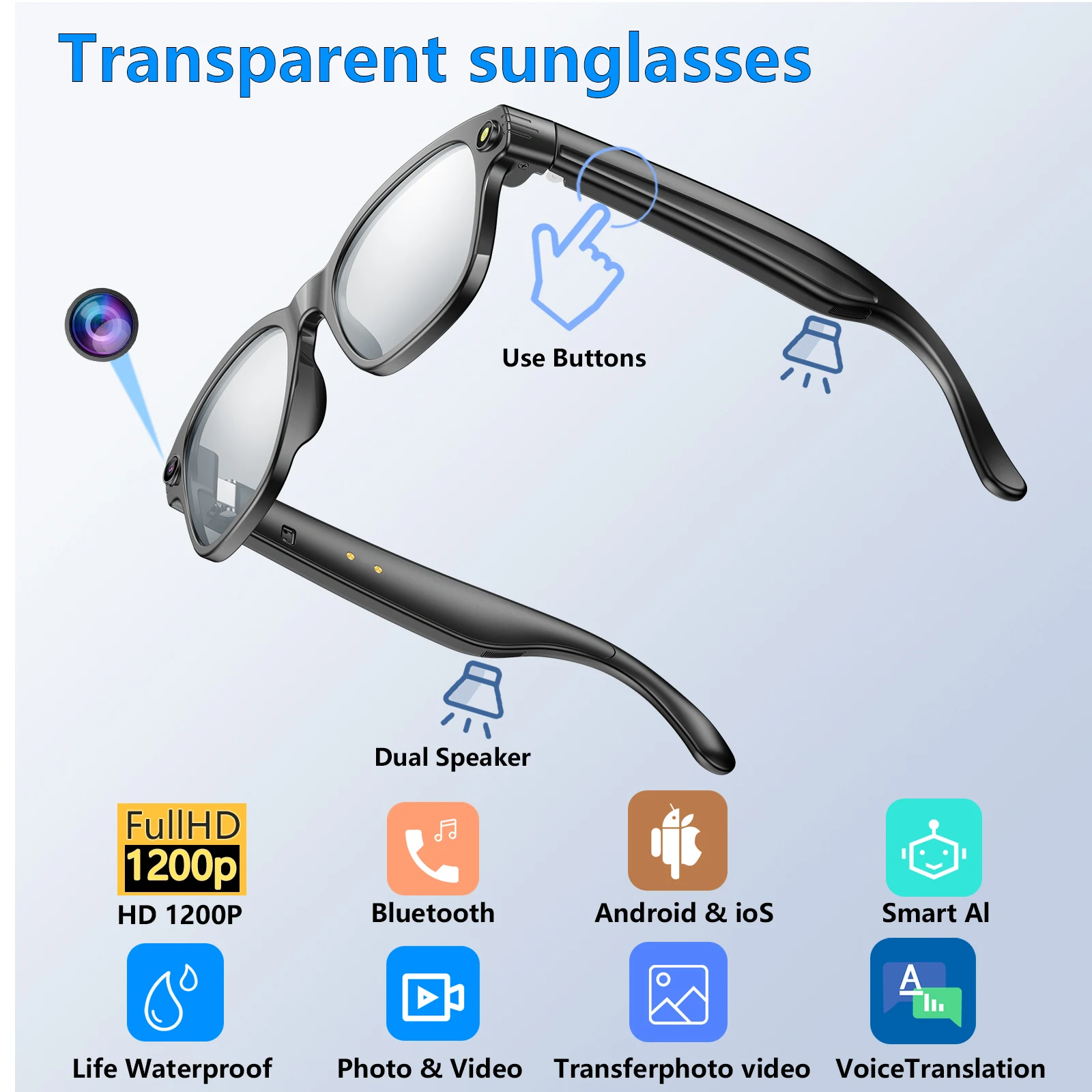 AI Smart GLASS Translator Visual 800W Camera Anti-Shake 1200P High Video Recording BT Voice Assistant Control AI Glass · image 2