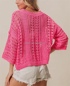 Haut en tricot ajouré au crochet pour <span class=keywords><strong>femme</strong></span>, col rond, ample, style plage, personnalisé, grande taille, <span class=keywords><strong>pull</strong></span> décontracté - Product Image 3