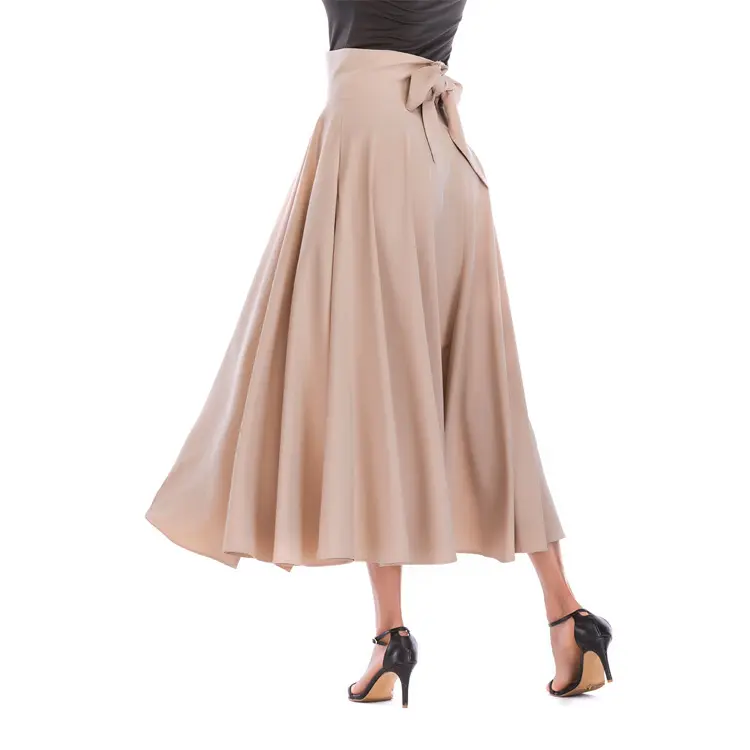 Women Slit Long Maxi Skirt Vintage Ladies Fashion Pleated Flared Pockets Lace Up Bow Plus Size 4XL Skirt