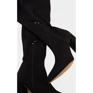 Solid Skintight Pointed Toe High Chunky Heel Women Thigh High <b>Booties</b> Slip-on Suede Upper Over Knee High Boots for Ladies - Product Image 4