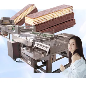 PLC touch screen small wafer processing machine chocolate wafer biscuit bakery equipment in shanghai
