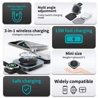 Station de charge sans fil flexible 3-en-1 avec port Type-C 15W pour écouteurs, microphone, pliable magnétique, idéale pour les voyages