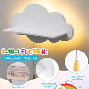 202409 luce notturna a forma di nuvola a LED in legno a parete libreria per Nursery Nursery carine a forma di nuvola da appendere a parete per bambini - Product Image 2