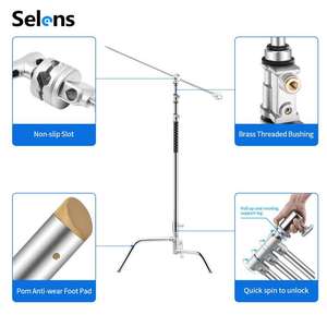 Support <span class=keywords><strong>girafe</strong></span> robuste de 3,2 m avec pied magique, bras transversal en acier inoxydable argenté, support en C - Product Image 4