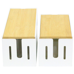 Organizador de cables de bambú, soporte para cable de alimentación de router, cubierta para regleta de enchufes, soporte para cable de datos, soporte para decodificador, organizador de escritorio. - Product Image 3