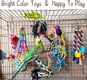 Long-Tailed <b>Small</b> Parrot Bird Toys 5-Piece Set Rope & Paper Chew Foraging Toys with <b>Ladder</b> Swing Rattan Ball Accessories - Product Image 5