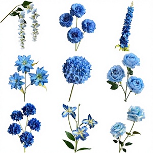 Fleurs artificielles imprimées en 3D, rose et lys, <span class=keywords><strong>à</strong></span> tons bleus, en branche unique, pour décoration de plafond, mur floral, allée et chemin de fleurs pour hôtels - Product Image 1