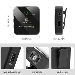 Nueva llegada PULUZ 1 TX + 1 RX Micrófono Lavalier inalámbrico Micrófono inalámbrico multifuncional y conveniente para Live Vlog Sing - Product Image 3