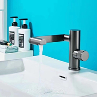 Robinet de lavabo thermostatique numérique à montage sur plan, design moderne, finition chromée, 1 poignée, en laiton, rotation universelle, pour usage domestique